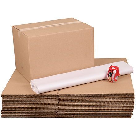 18 x 14 x 12" (20 Pack) Corrugated Boxes W/ Tape & Dispenser & Newsprint Sheets