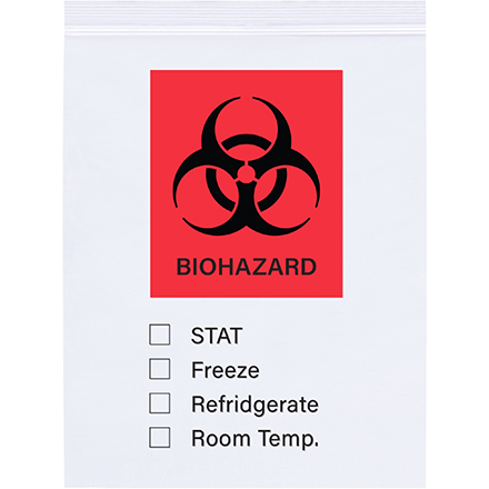 12 x 15'' - 2 Mil Biohazard Reclosable poly Bags