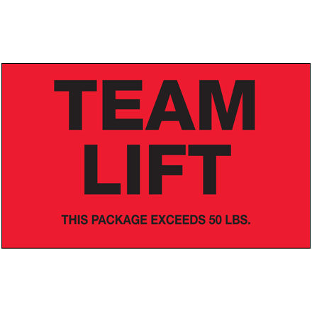 3 x 5"  - "Team Lift" (Fluorescent Red) Labels