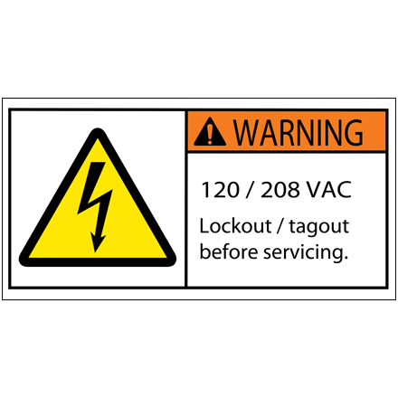 2 x 4" - Warning 120/208 VAC Durable Safety Label