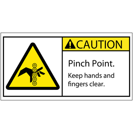 2 x 4" - Caution Pinch Point Rollers Durable Safety Label