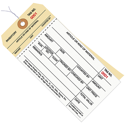 6 <span class='fraction'>1/4</span> x 3 <span class='fraction'>1/8</span>" - (4000-4499) Inventory Tags  2 Part Carbonless Stub Style #8 - Pre-Wired